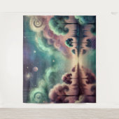 Dreamscape Swirling Bäume kosmische Reflektionen Wandteppich (Vorderseite)