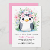 Dreamscape Wasserfarbe Girl Pinguin Kinderdusche Einladung (Vorne/Hinten)