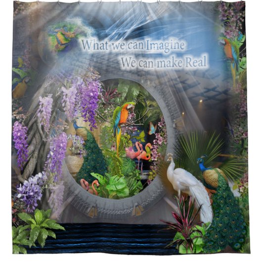 Dreamscape Wisteria flowers & Peacock themes Duschvorhang (Vorderseite)