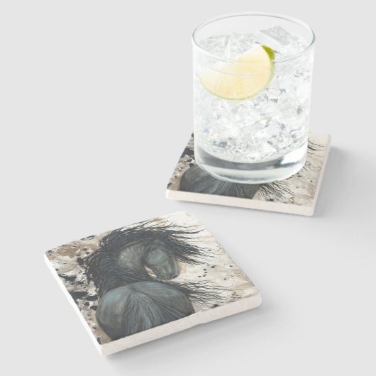 DreamWalker friesisches Pferd durch Bihrle Steinuntersetzer (Seitenansicht)