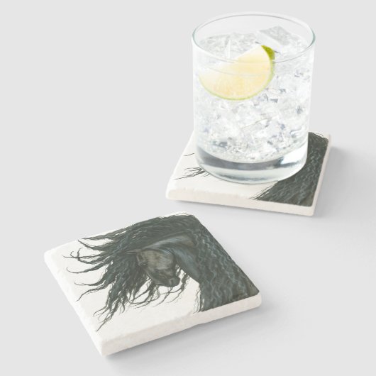 DreamWalker friesisches Pferd durch Bihrle Steinuntersetzer (Seitenansicht)