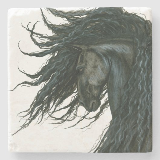 DreamWalker friesisches Pferd durch Bihrle Steinuntersetzer (Vorderseite)