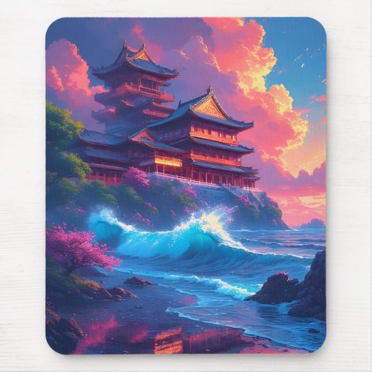 Dreamwave-Pagode am Meer Mousepad (Vorne)