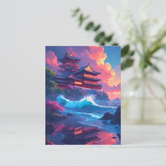 Dreamwave-Pagode am Meer Postkarte (Stehend Vorderseite)