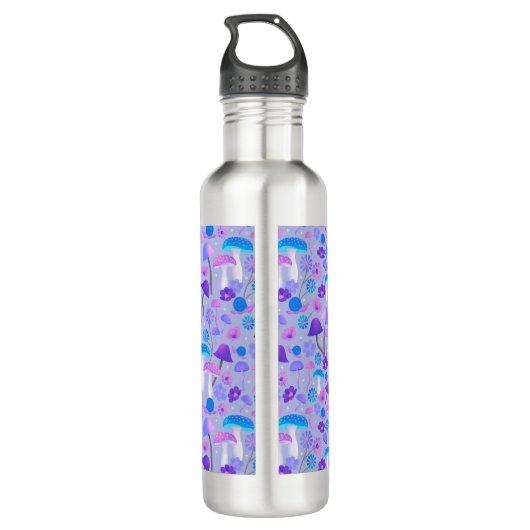 Dreamy 70er Mushrooms & Blume Lila Türkis Edelstahlflasche (Rückseite)