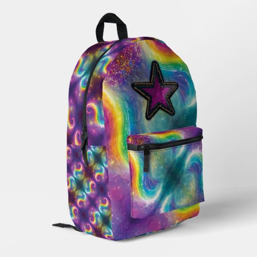 Dreamy Abstrakt Liquid Rainbow Krawatte-Dye Sequin Bedruckter Rucksack (Rückseitige Ecke links)