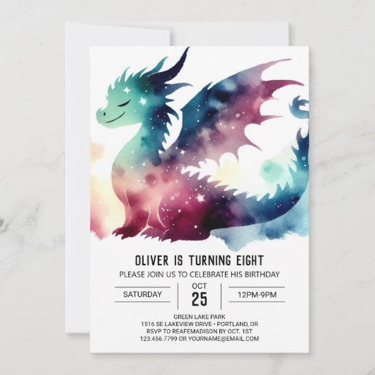 Dreamy Adorable Dragon Geburtstag Einladung (Vorderseite)