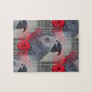 Dreamy African Gray mit Rote Rosen Puzzle