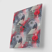 Dreamy African Grey with Red Roses Quadratische Wanduhr (Winkel)