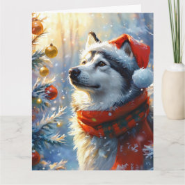 Dreamy Alaskan Malamute Weihnachtsfarbe Karte