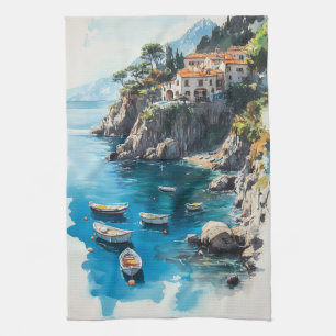 Dreamy Amalfi Küste: Design der Aquarellmalerei Geschirrtuch