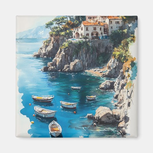 Dreamy Amalfi Küste: Design der Aquarellmalerei Magnet (Vorne)