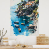 Dreamy Amalfi Küste: Design der Aquarellmalerei Poster (Küche)