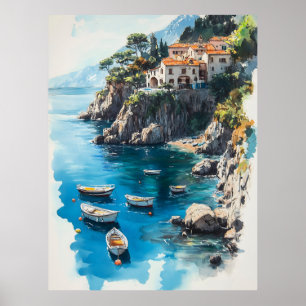 Dreamy Amalfi Küste: Design der Aquarellmalerei Poster