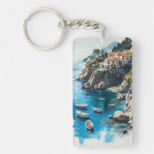 Dreamy Amalfi Küste: Design der Aquarellmalerei Schlüsselanhänger