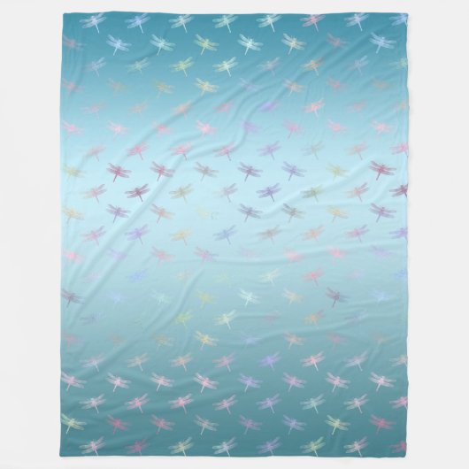 Dreamy Aqua Ombre Rainbow Dragonflies Fleecedecke (Vorderseite)