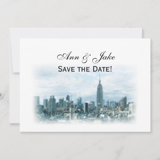 Dreamy Aquamarin NYC Skyline Save the Date H Einladung (Vorderseite)