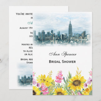 Dreamy Aquamarin NYC Skyline Sunflower Brautparty Einladung