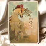 Dreamy Art Nouveau Wedding Menu Card Einladung<br><div class="desc">Diese exquisite Jugendstil-Hochzeitskarte bringt Ihnen einen ruhigen, naturlich inspirierten Charme. Das Design besticht durch eine ruhige Frau, die mit einer Krone roter Blüten geschmückt ist. Sie sitzt friedlich am Ufer mit fließenden Ästen und weichem Blattwerk. Die sanfte Farbpalette sanfter Blues, warmer Beige und gedämpfter Grüntöne verleiht dieser Karte eine traumhafte,...</div>