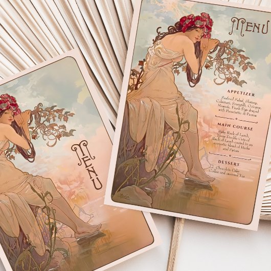 Dreamy Art Nouveau Wedding Menu Card Einladung