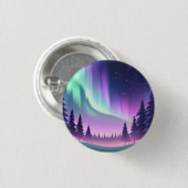 Dreamy Aurora Night: Lila Wald und grünes Licht Button (Vorne & Hinten)