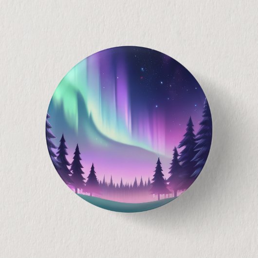 Dreamy Aurora Night: Lila Wald und grünes Licht Button (Vorderseite)