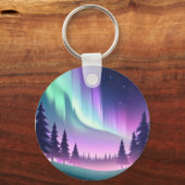Dreamy Aurora Night: Lila Wald und grünes Licht Schlüsselanhänger (Rückseite)