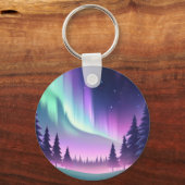 Dreamy Aurora Night: Lila Wald und grünes Licht Schlüsselanhänger (Vorderseite)