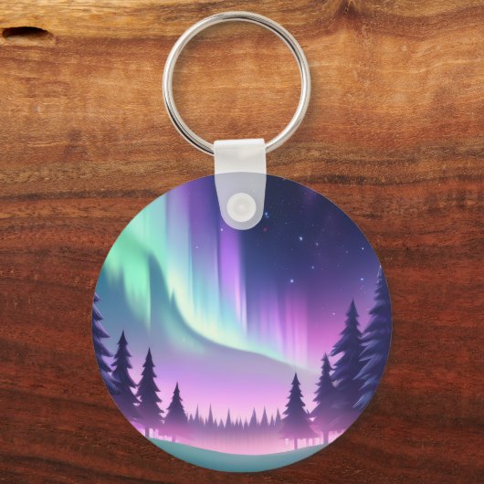Dreamy Aurora Night: Lila Wald und grünes Licht Schlüsselanhänger (Vorderseite)