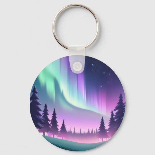 Dreamy Aurora Night: Lila Wald und grünes Licht Schlüsselanhänger (Rückseite)