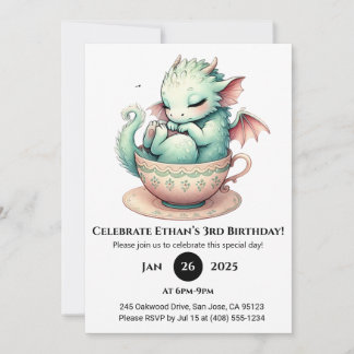 Dreamy Baby Dragon im Vintagen Teacup Geburtstag Einladung