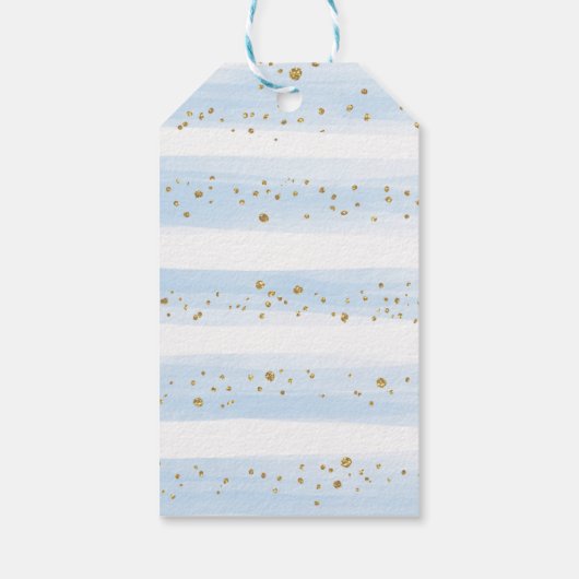 Dreamy Baby Elephant Blue Gold Floral Moon Stars Geschenkanhänger (Rückseite)