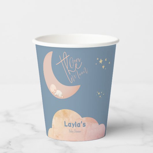 Dreamy Baby Over the Moon Baby Shower Paper Plate Pappbecher (Vorderseite)