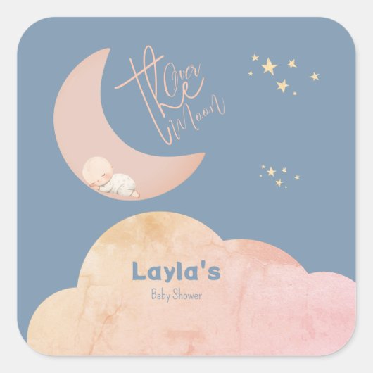 Dreamy Baby Over the Moon Baby Shower Sticker (Vorderseite)