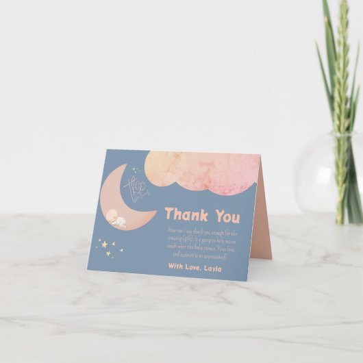 Dreamy Baby über der Mond Babydusche Dankeskarte (Vorderseite)