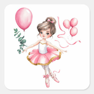 Dreamy Ballerina Flight Birthday Party Quadratischer Aufkleber