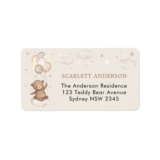 Dreamy Bären Balloons Wolken Sterne Rücksendeadres Adressaufkleber (Vorne)