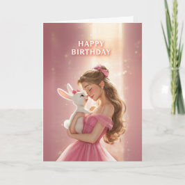 Dreamy Bday Card With Pretty Girl & Cute Bunny Karte