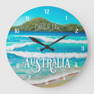Dreamy Beach Blue Waves Malerei Australien Große Große Wanduhr