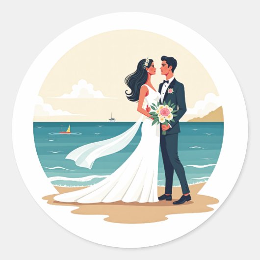 Dreamy Beach Wedding Couples Sticker (Vorderseite)