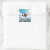 Dreamy Beagle Floating City Comic Illustration Quadratischer Aufkleber (Tasche)