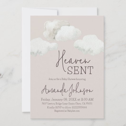 Dreamy Beige Heaven Sent Baby Shower Einladung (Vorderseite)