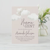 Dreamy Beige Heaven Sent Baby Shower Einladung (Stehend Vorderseite)