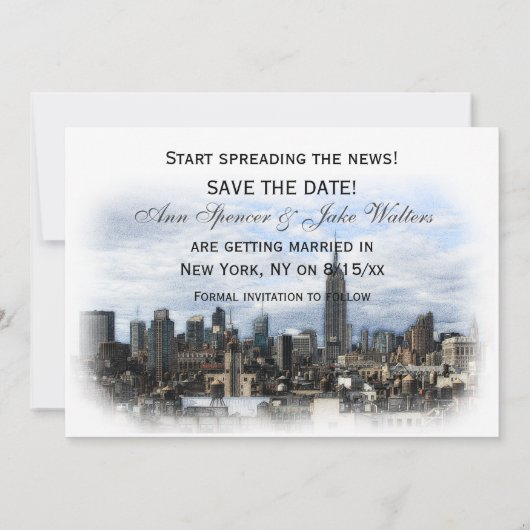 Dreamy Black NYC Skyline Save the Date H Einladung (Rückseite)