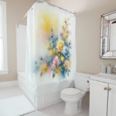 Dreamy Blau, Gelb und Rosa Rosen Wasserfarbe Duschvorhang (Beispiel)