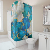 Dreamy Blue, Aquamarin, Perle und Gold Duschvorhang (Beispiel)