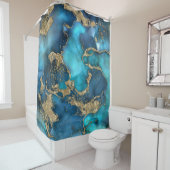 Dreamy Blue Aquamarin und Gold Duschvorhang (Beispiel)