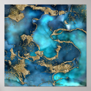 Dreamy Blue Aquamarin und Gold Poster
