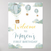 Dreamy Blue Balloon First Birthday Boy Glitzer Poster (Vorne)