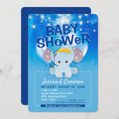 Dreamy Blue Balloons Baby Elephant Baby Shower Einladung (Vorne/Hinten)
